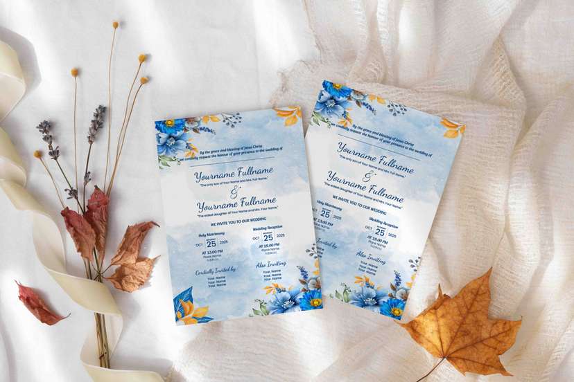 Undangan Pernikahan Floral Blue Sky Desain Cerah dengan Nuansa Biru & Kuning Emas yang Menawan - Image 2