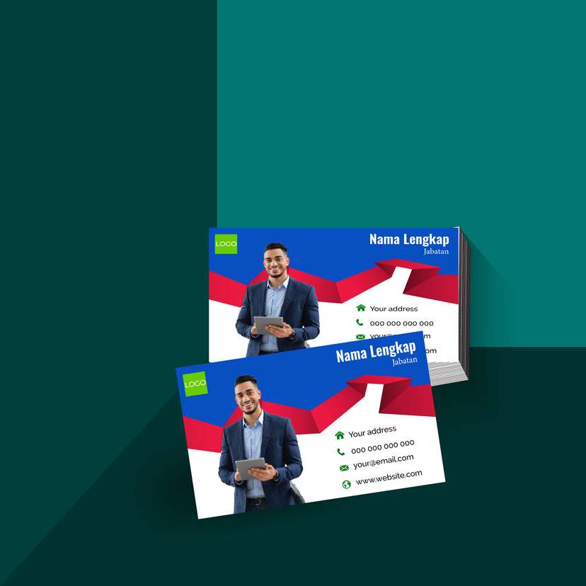 Kartu Nama Bisnis Bernuansa Biru dan Merah Kesan Menawan - Image 1