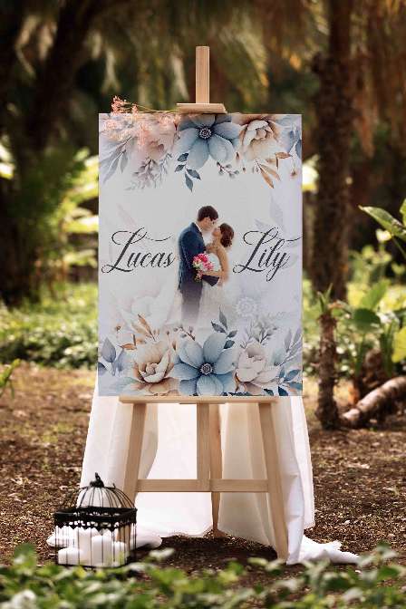 Wedding Welcome Sign Lucas & Lily  Desain Floral Pastel Elegan - Image 1
