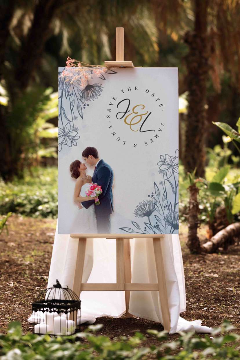 Wedding Welcome Sign Line Art Desain Modern Minimalis Elegan - Image 1