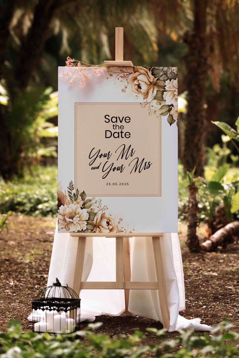 Wedding Welcome Sign Floral Vintage Nuansa Coklat Klasik Elegan - Image 1