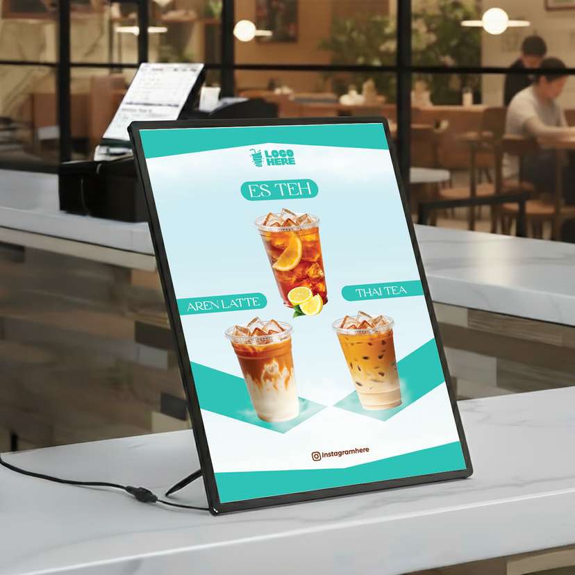 Slim LED Menu Minuman 3 Macam Dengan Latar Biru Muda - Image 1