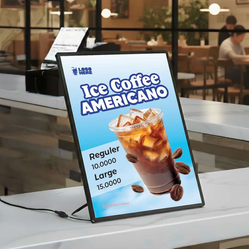 Slim LED Menu Minuman Ice Coffe Americano Latar Biru - Image 1