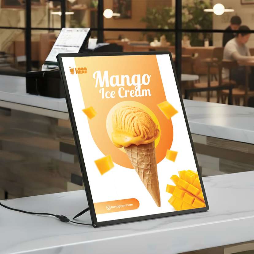 Slim LED Menu Ice Cream Cone Dengan Latar Dominan Kuning - Image 1