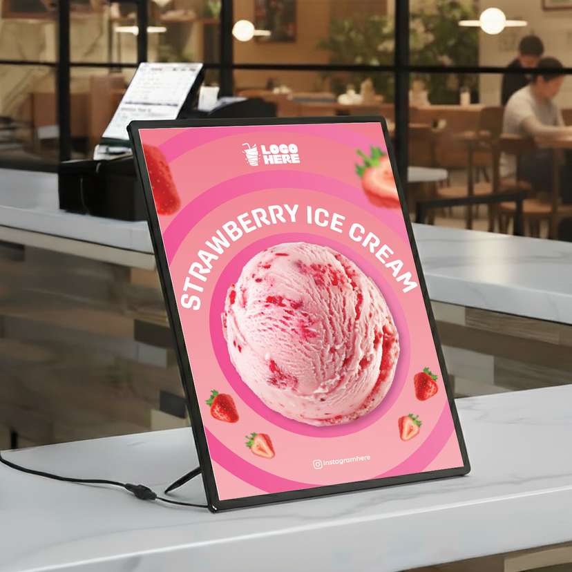 Slim LED Menu Ice Cream Dengan Latar Dominan Pink - Image 1