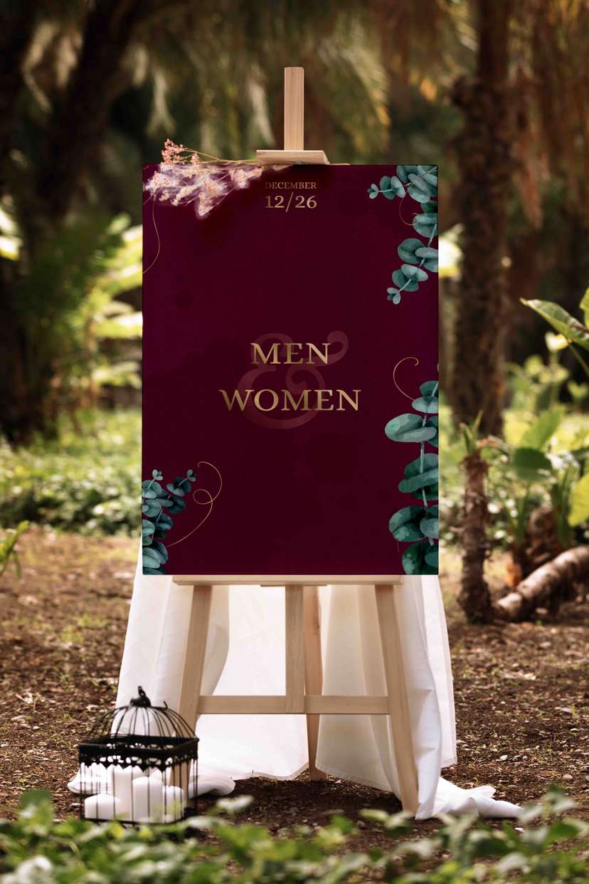 Wedding Welcome Sign Merah Maroon Simple Elegant - Image 1