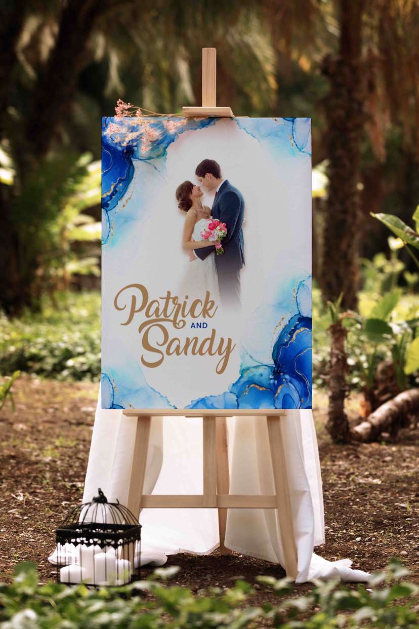 Wedding Welcome Sign Nuansa Blue Gold - Image 1