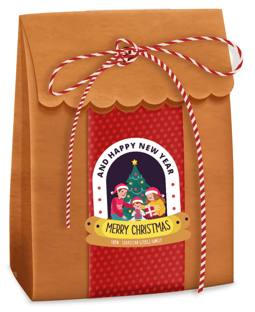 Sticker Ucapan Natal dan Tahun Baru Desain Keluarga untuk Kemasan Kue dan Hampers - Image 1