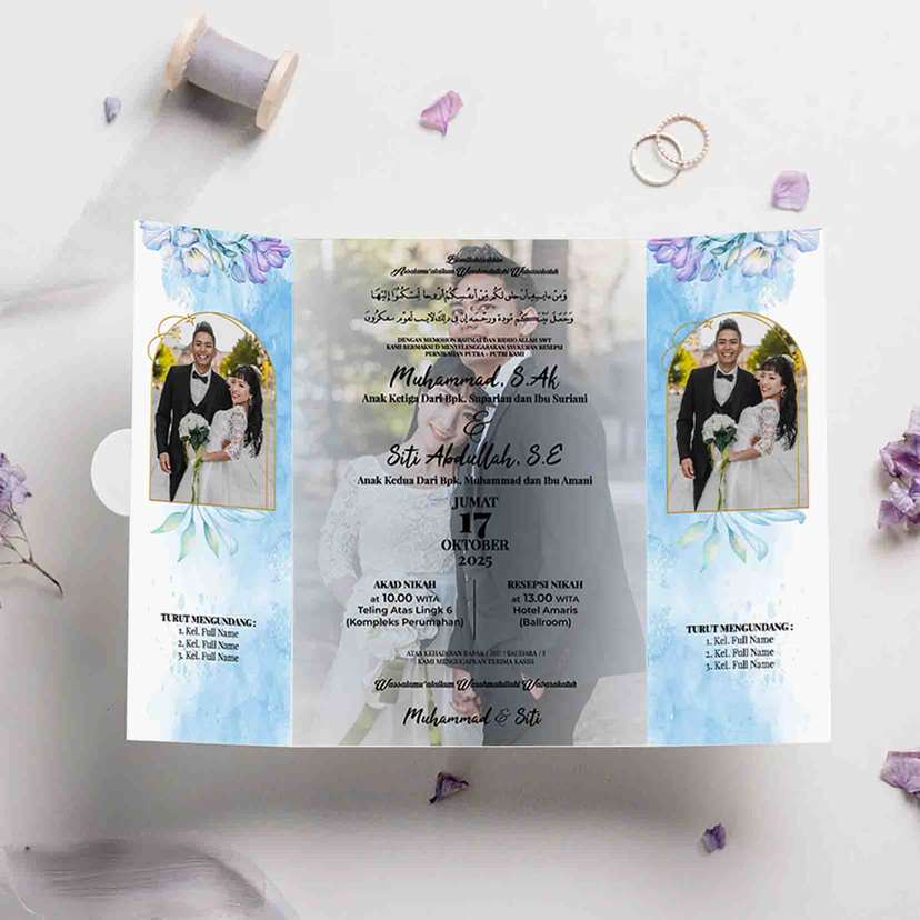 Undangan Pernikahan Islam Lipat Tiga Nuansa Biru Dengan Foto - Image 2