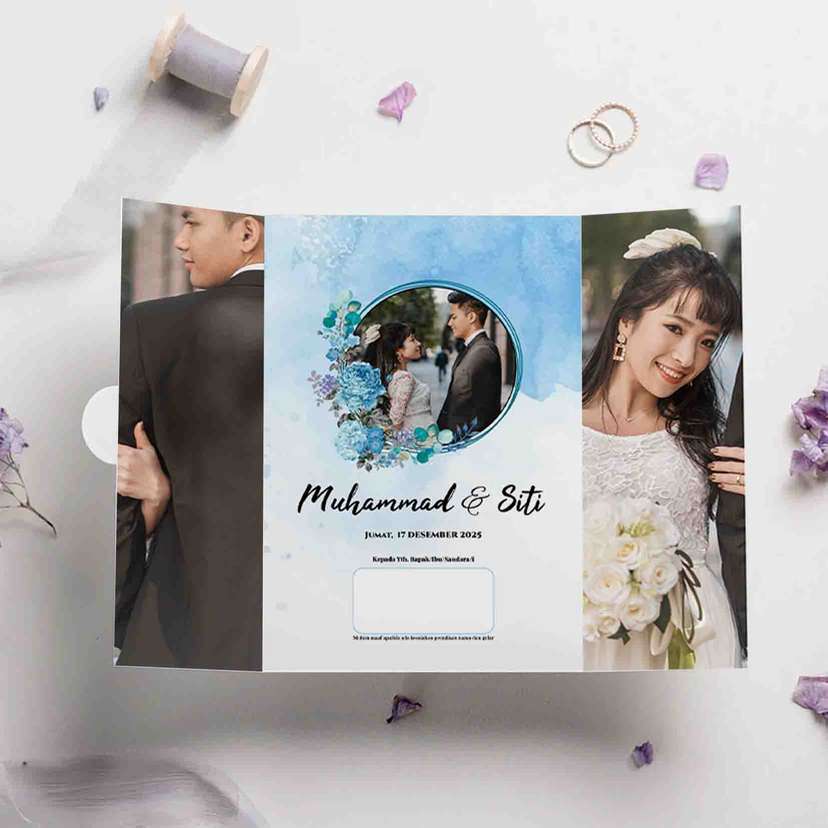 Undangan Pernikahan Islam Lipat Tiga Nuansa Biru Dengan Foto - Image 1