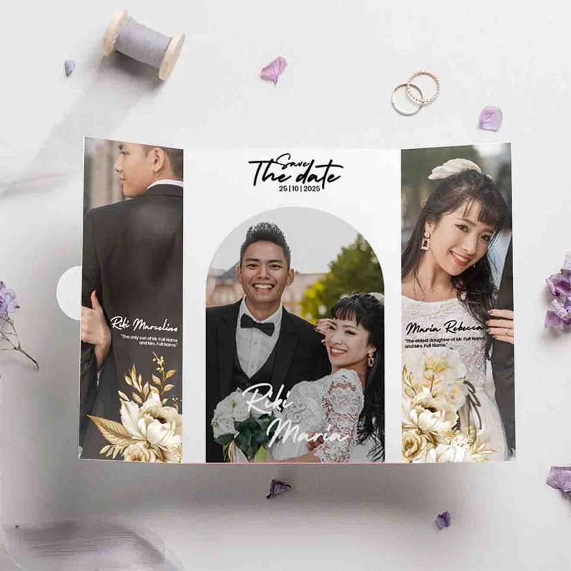Undangan Pernikahan Trifold Elegan Gold Riki & Maria - Image 1