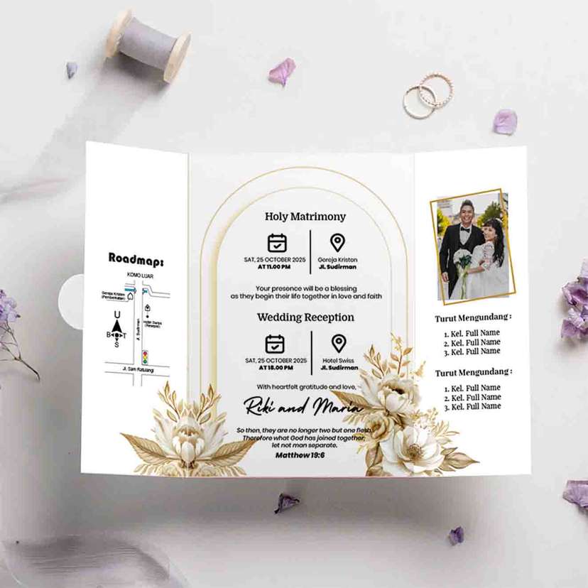 Undangan Pernikahan Trifold Elegan Gold Riki & Maria - Image 2