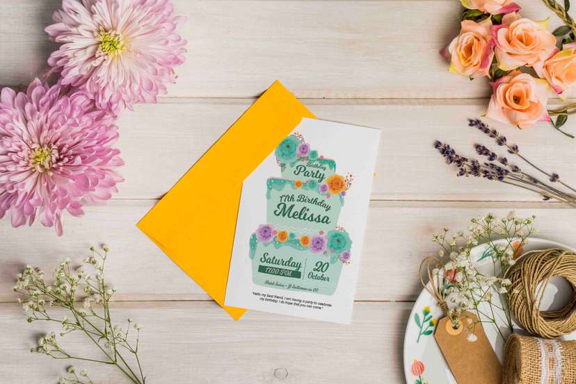 Undangan Birthday Party 17 Tahun Floral Green Cake - Image 1