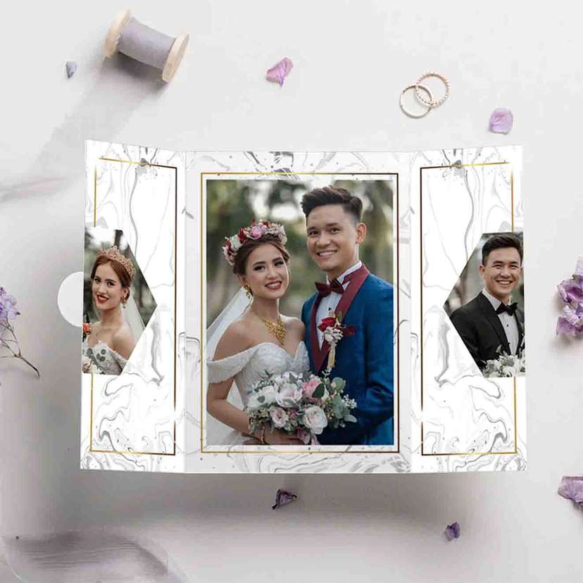 Undangan Pernikahan Lipat Tiga Marble Gold Desain Mewah & Modern untuk Hari Bahagia - Image 2