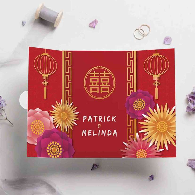 Undangan Pernikahan Nuansa Oriental Merah Emas Penuh Cinta dan Keberuntungan - Image 1
