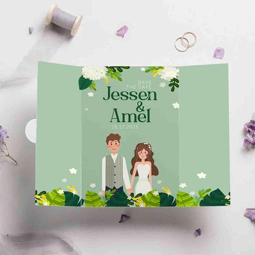 Undangan Pernikahan Lipat Tiga Elegan Dengan Foto - Image 1