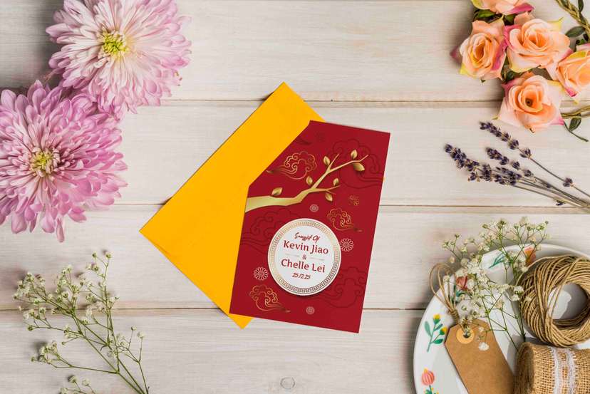 Undangan Pernikahan Elegan Merah Oriental - Image 1