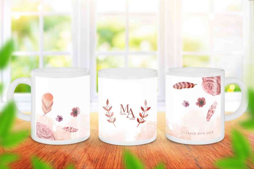 Mug Souvenir Pernikahan Marlo & Anggi Desain Floral Elegan - Image 1