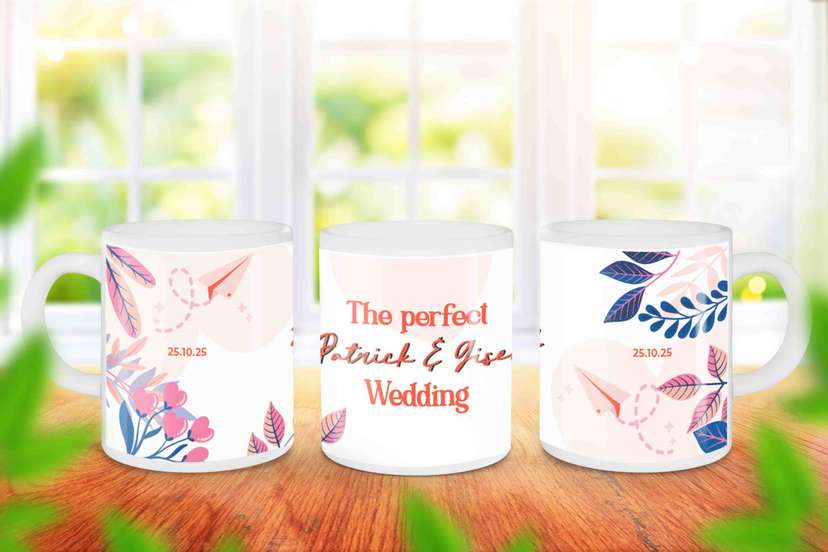 Mug Souvenir Pernikahan Ceria Floral - Image 1