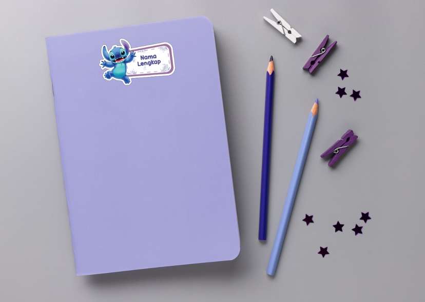 Sticker Pola Label Nama Buku Stitch - Image 1