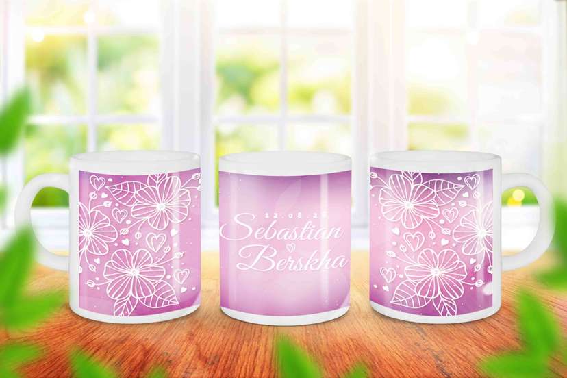 Mug Souvenir Wedding Ungu Bunga  - Image 1