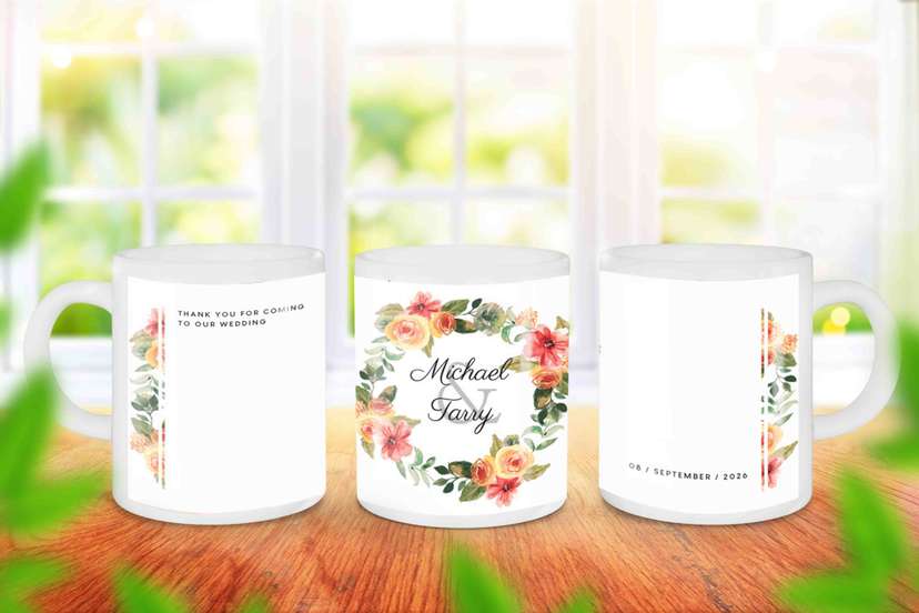 Mug Souvenir Wedding Lingkaran Bunga Mix Warna - Image 1