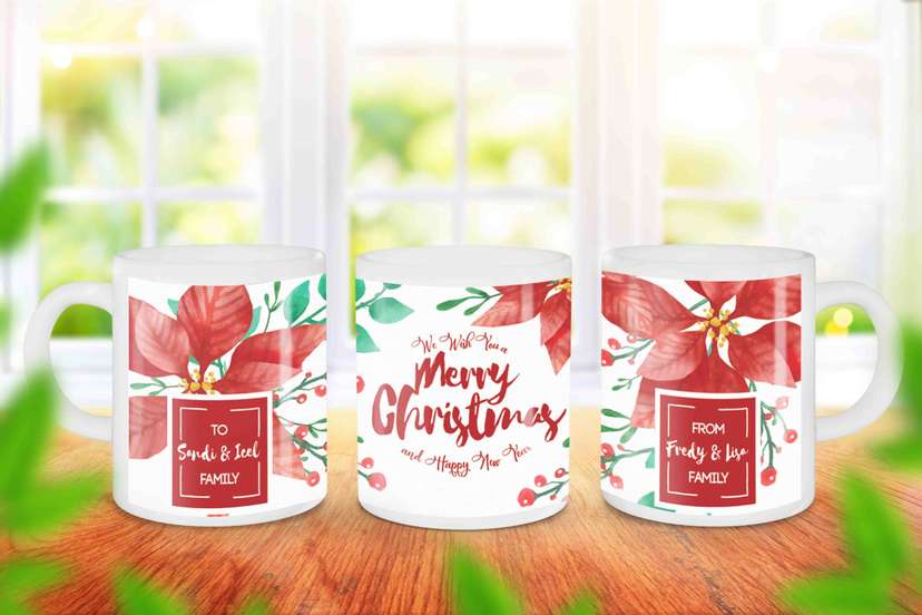 Mug Souvenir Natal Bunga Merah Elegant - Image 1