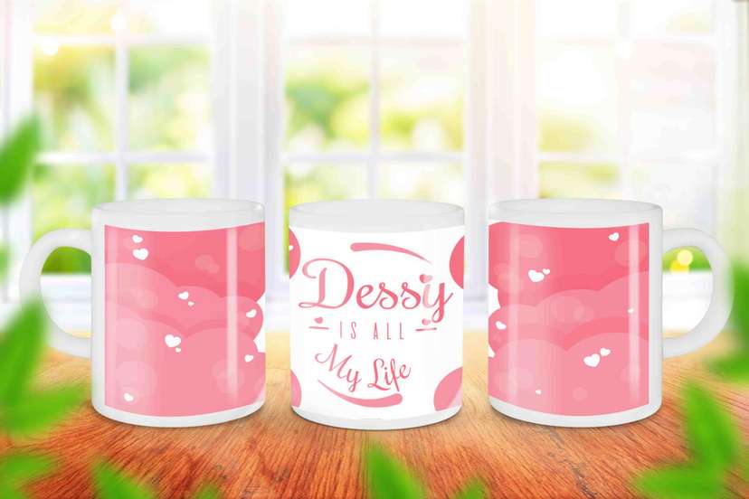 Mug Souvenir Couple Nama Pasangan Pink - Image 1