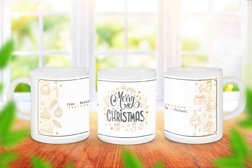 Mug Souvenir Merry Christmas Hiasan Natal Nuansa Gold - Image 1