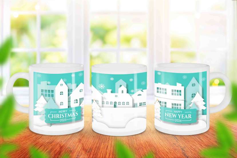 Mug Souvenir Merry Christmas and Happy New Year Dengan Gambar 3D Tosca - Image 1