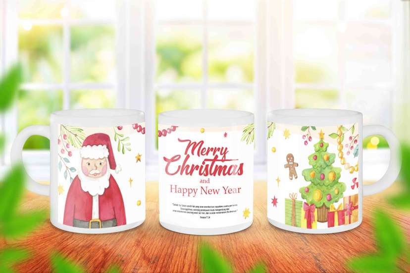 Mug Souvenir Merry Christmas And Happy New Year Dengan Ayat Injil Natal - Image 1
