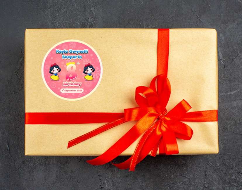 Sticker Label HUT Anak, Tema Snow White, Pink - Image 1