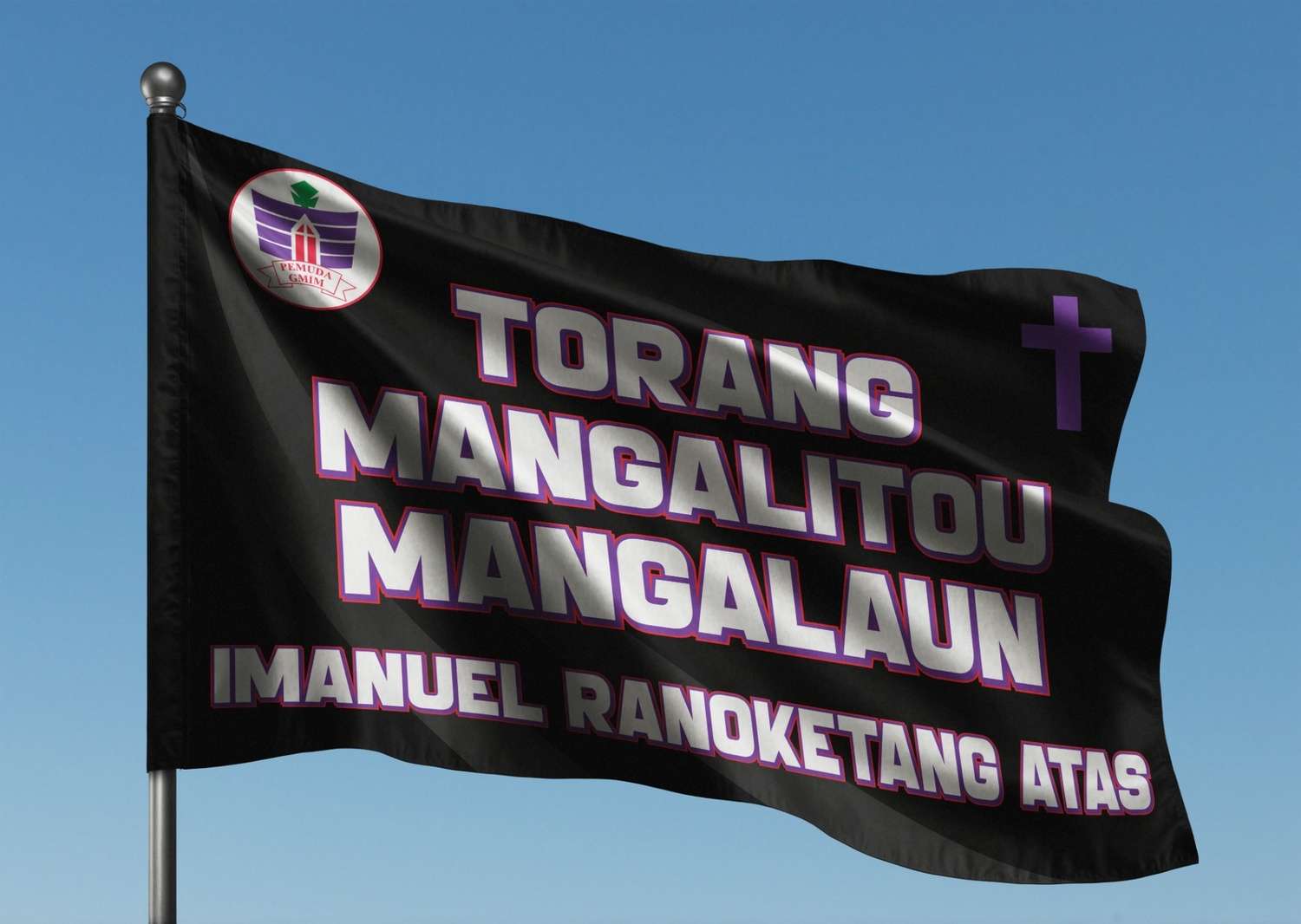 Template Bendera Pemuda GMIM untuk Acara Rohani dan Kegiatan Jemaat - Kata kata Daerah - Image 1