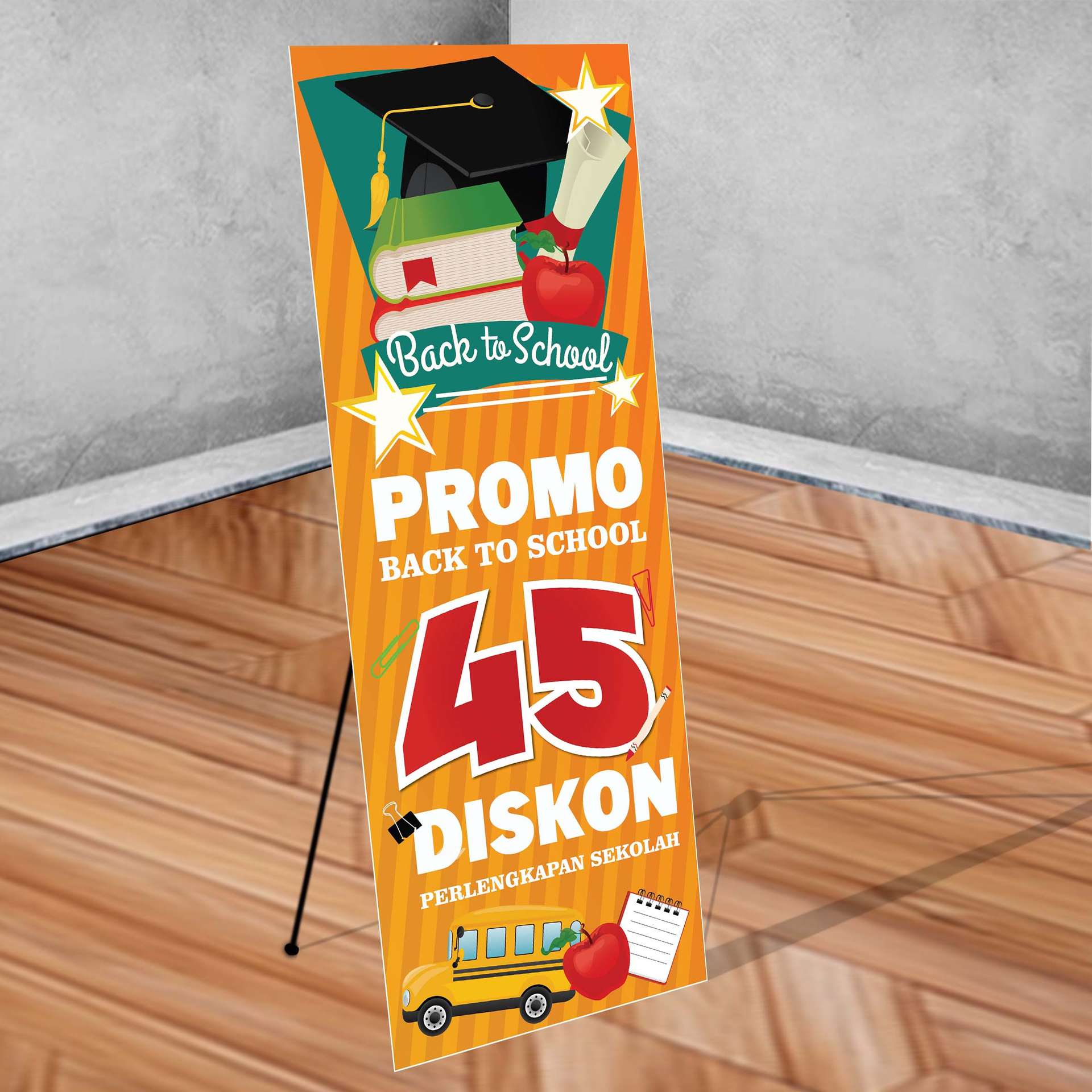 X Banner Cheerful Enrollment Diskon 45% Perlengkapan Sekolah - Image 1