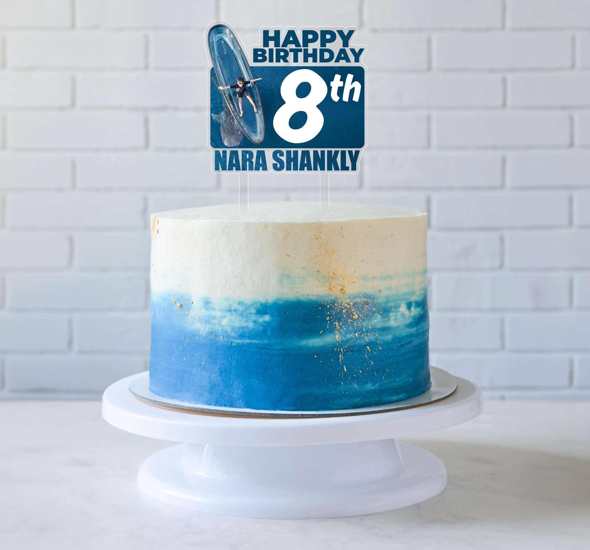 Topper Ulang Tahun Anak Bahan Acrylic Dengan Tema Warna Biru Tua Laut - Image 1