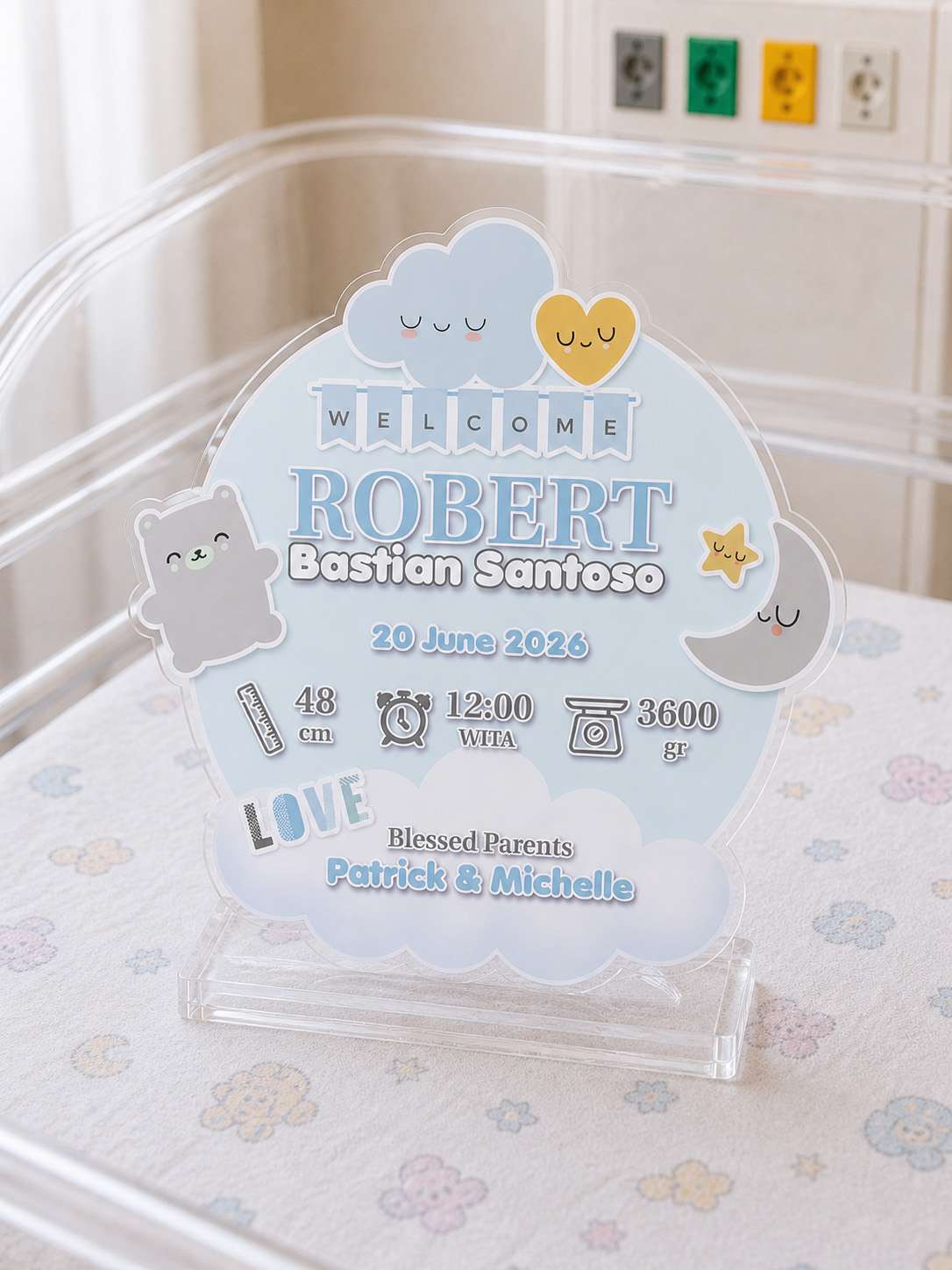 Baby Board Akrilik Custom Tema Welcome Baby Blue - Image 1