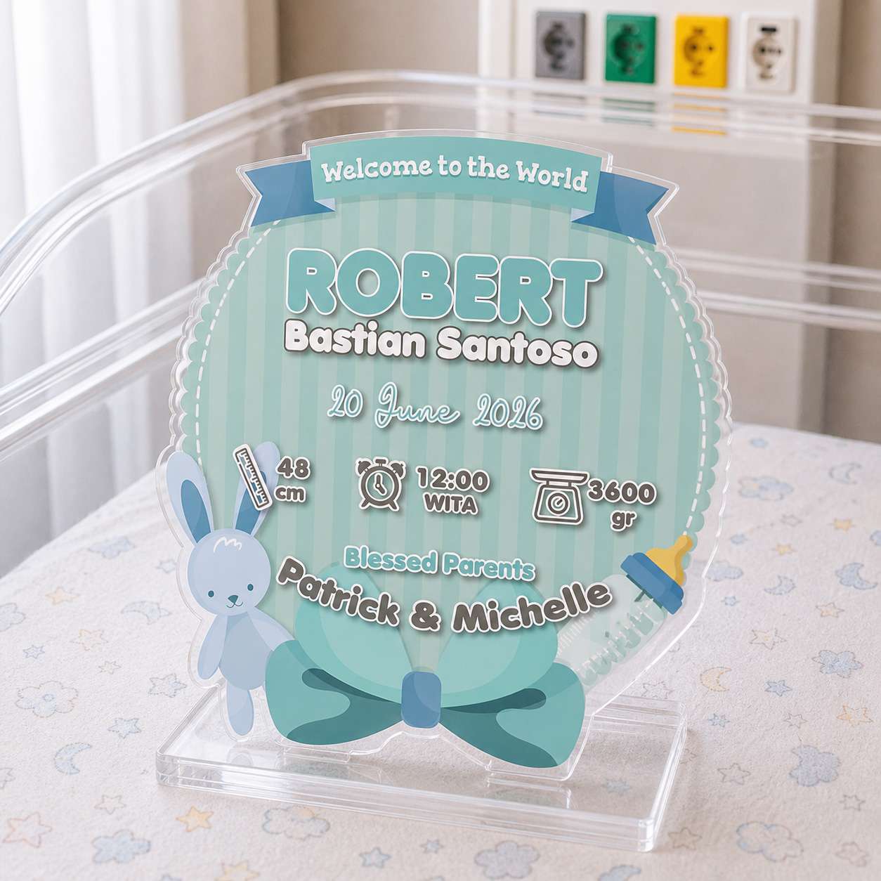 Baby Board Akrilik Custom Tema Baby Boy Classic Mint - Image 1