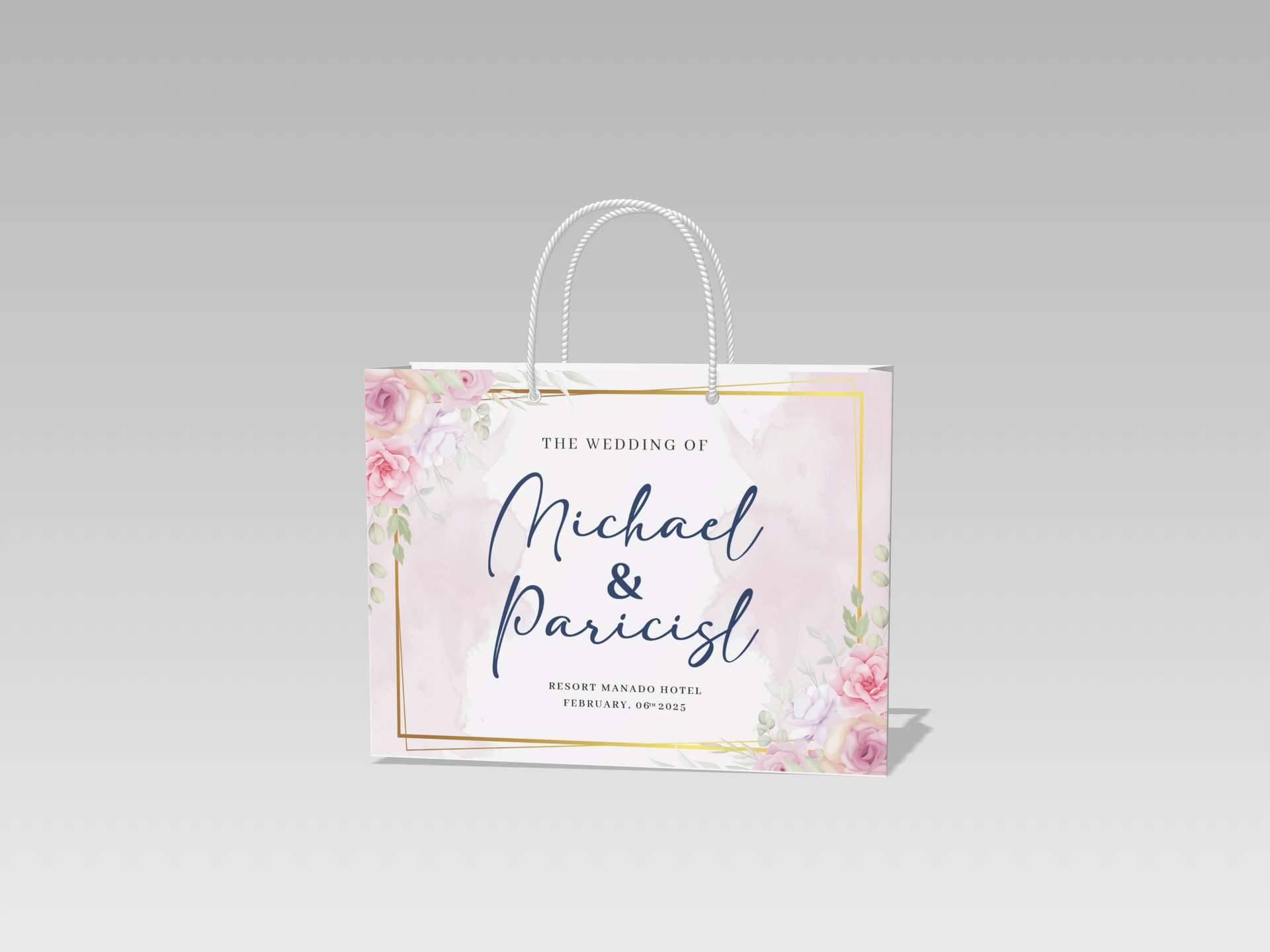 Paper Bag Bridesmaid Wedding Custom Tas Souvenir Pernikahan Elegan Floral Pink - Image 1