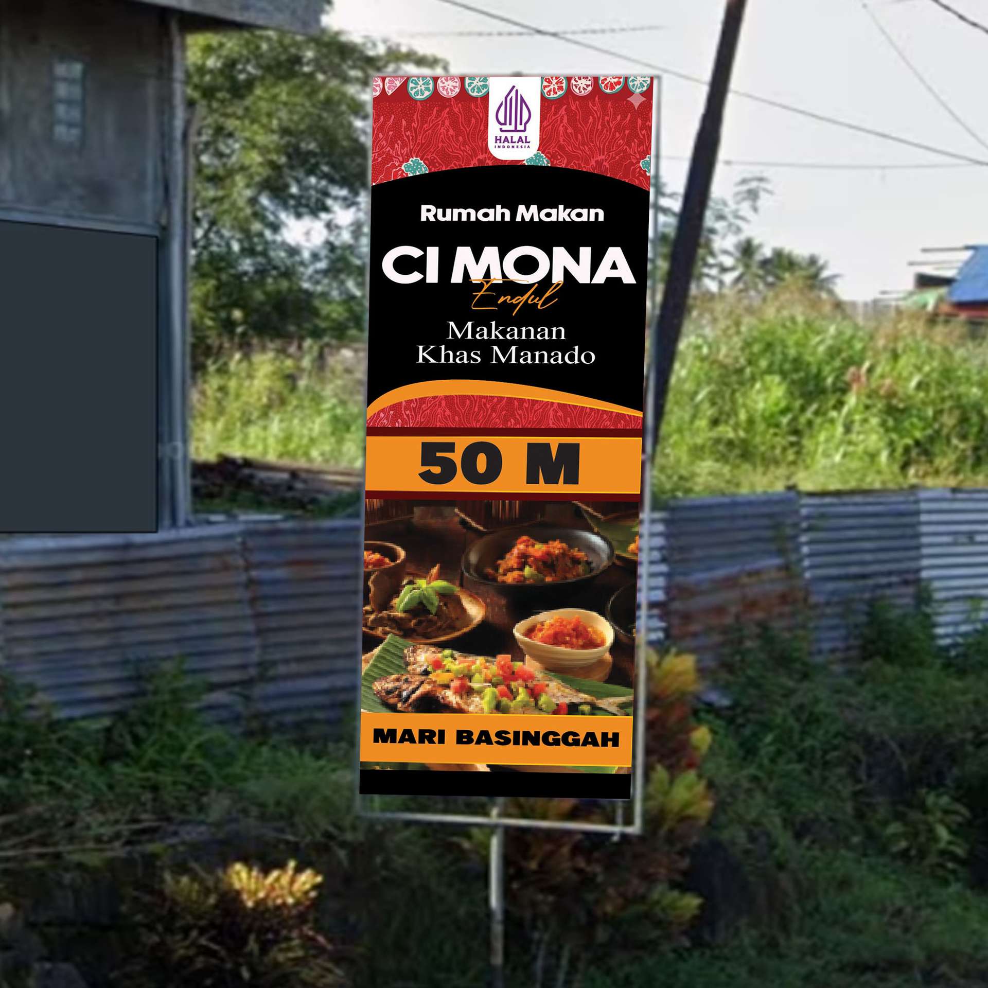 T Banner Rumah Makan Penanda Jalan Merah Orange Hangat - Image 1