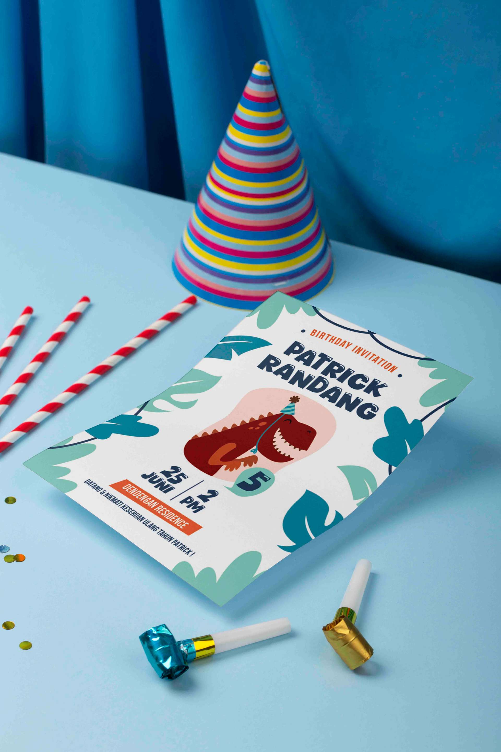 Undangan Ulang Tahun Anak Tema Dino Minimalis - Image 1