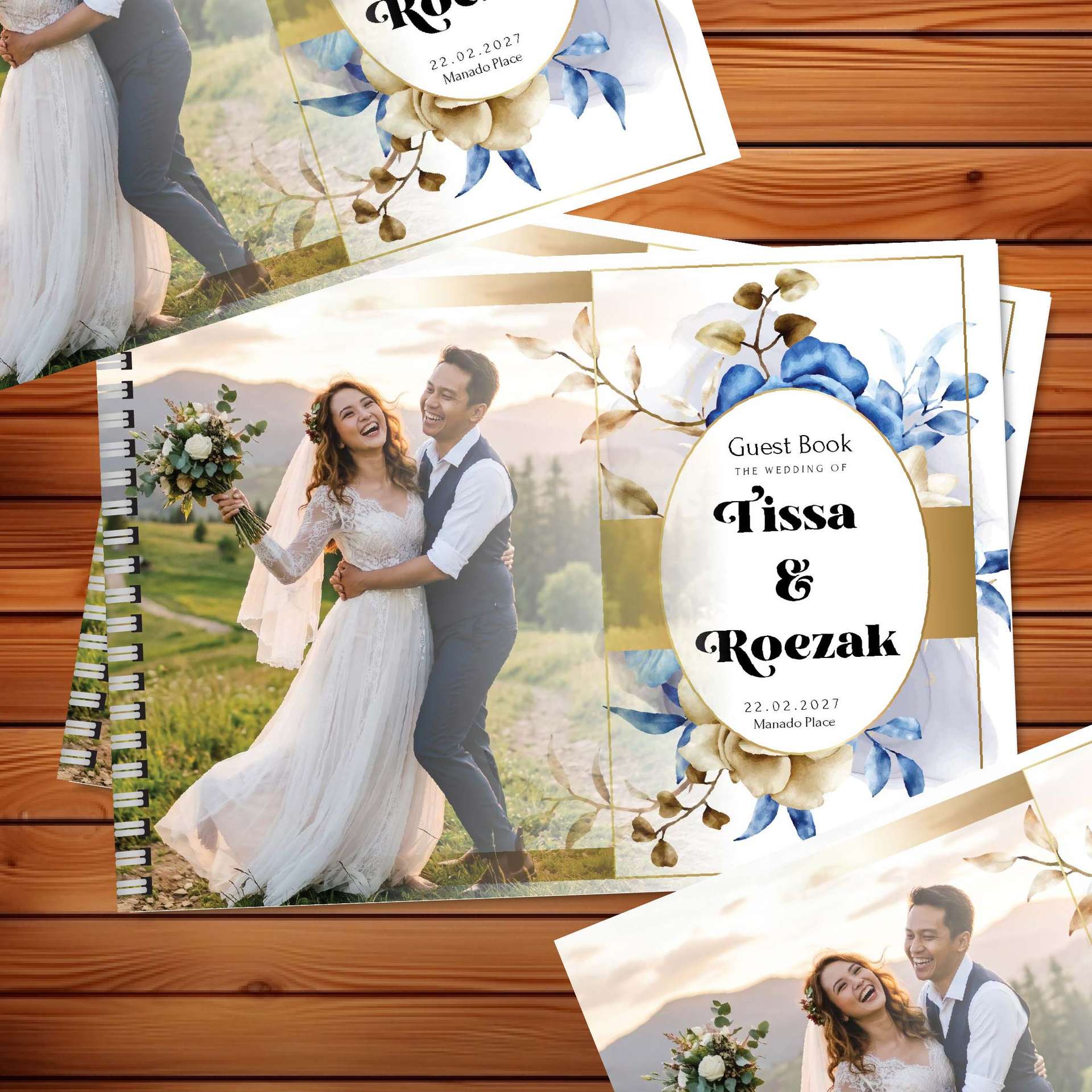 Buku Tamu Wedding Guest Book Tema Flower Gold - Image 1