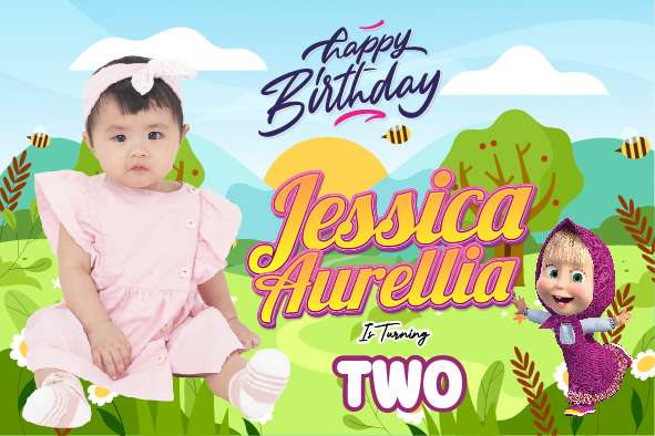 Baliho Hari Ulang Tahun Anak Masha and The Bear - Image 1