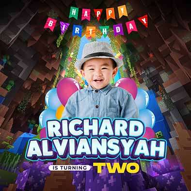 Baliho Hari Ulang Tahun Anak Minecraft - Image 1