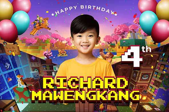 Baliho Hari Ulang Tahun Anak Minecraft - Image 1