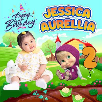 Baliho Hari Ulang Tahun Anak Masha and The Bear - Image 1