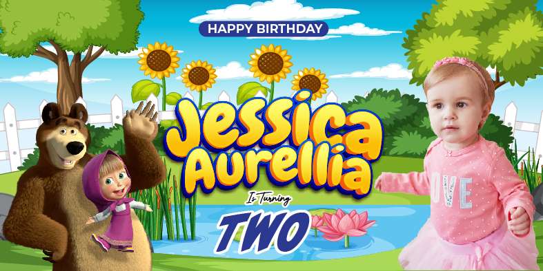 Baliho Hari Ulang Tahun Anak Masha and The Bear - Image 1