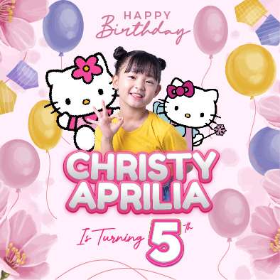 Baliho Hari Ulang Tahun Anak Hello Kitty - Image 1