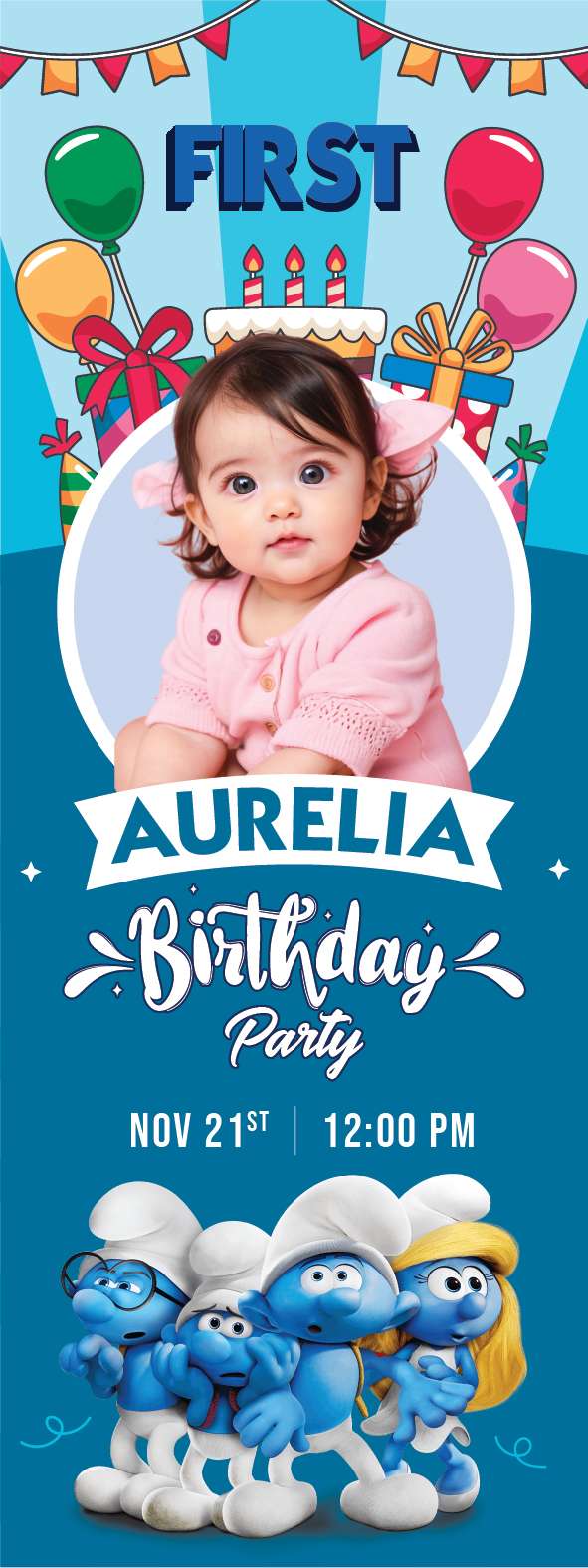 Standing Banner Ulang Tahun Smurf - Image 1