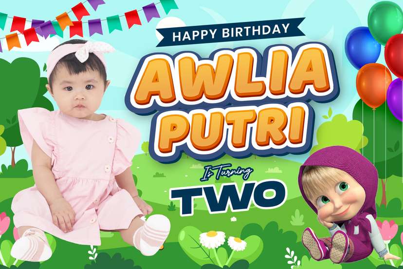 Baliho Hari Ulang Tahun Anak Masha and The Bear - Image 1