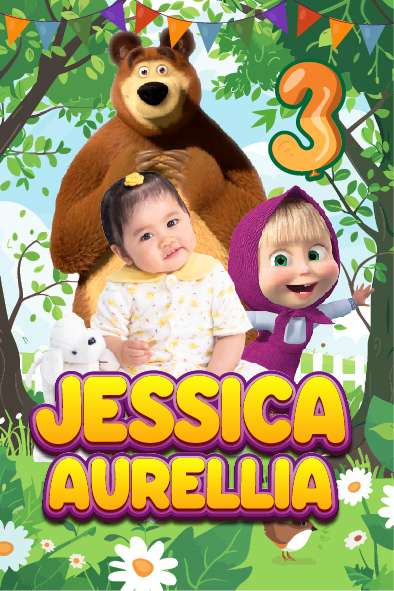 Baliho Hari Ulang Tahun Anak Masha and The Bear - Image 1